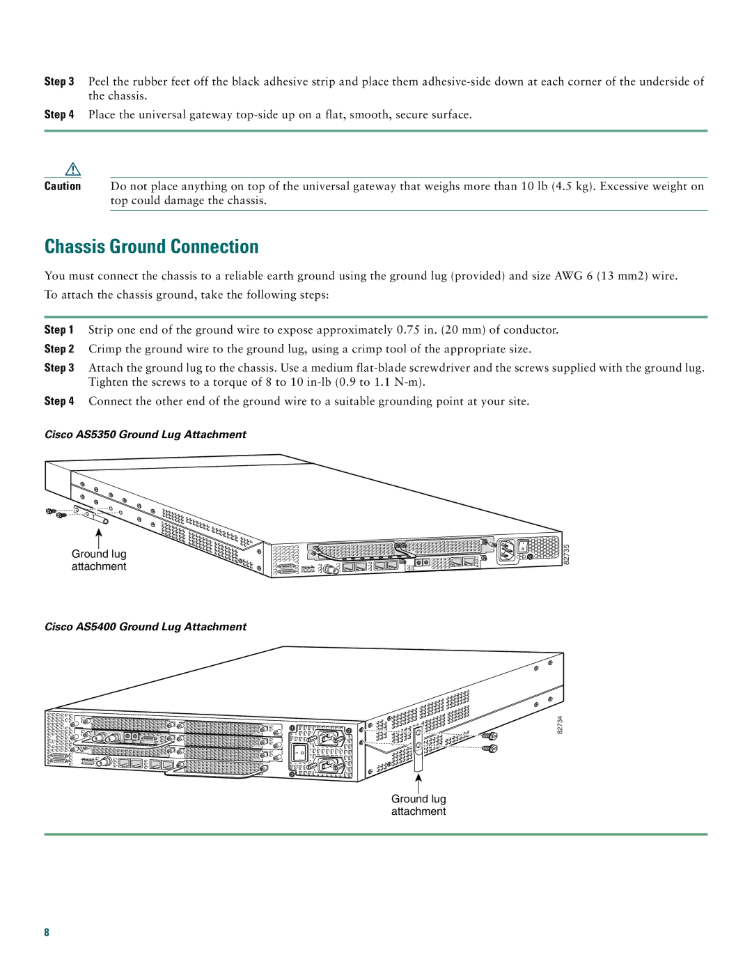 Cisco Systems Cisco AS5400, Cisco AS5350 quick start Chassis Ground Connection 