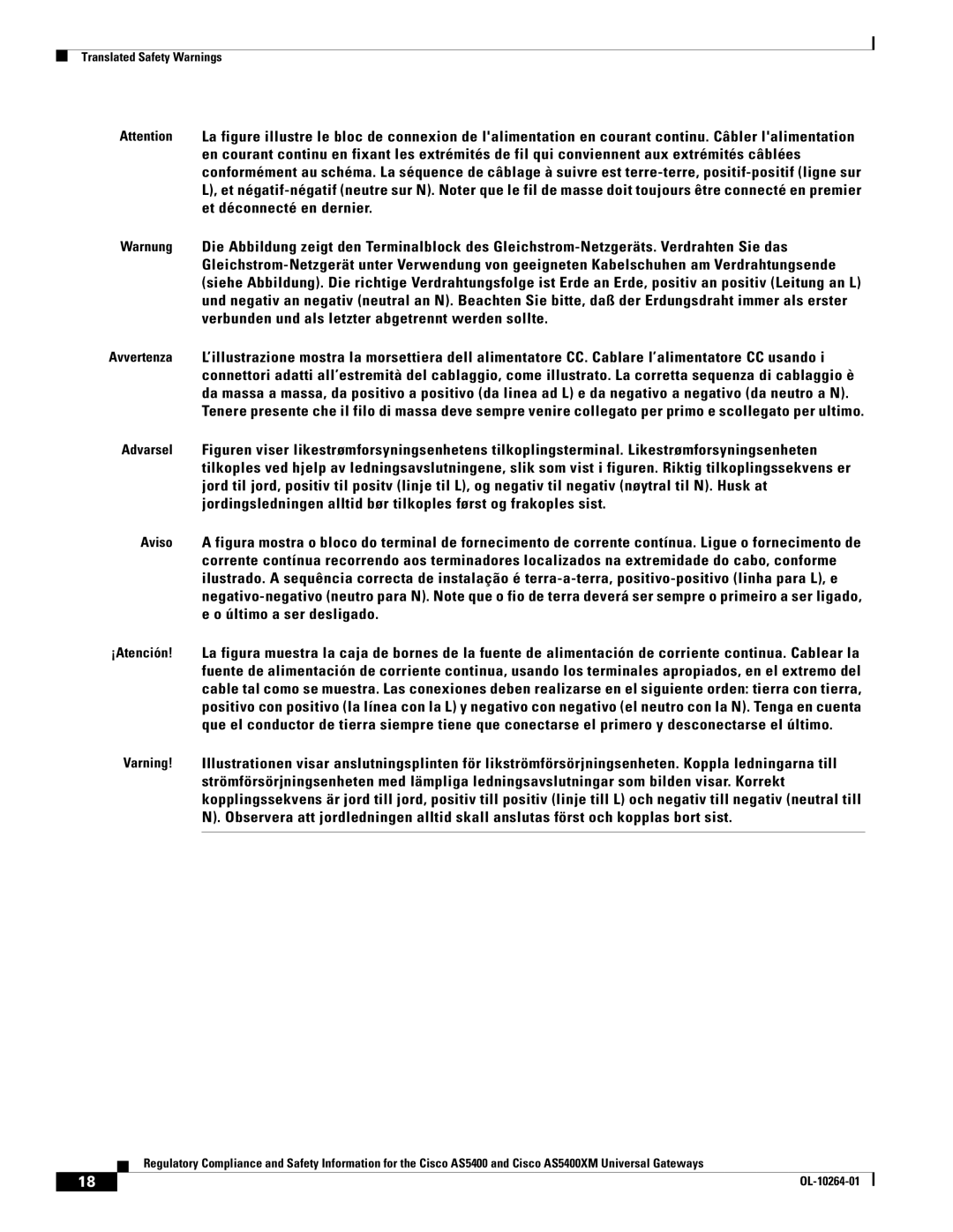 Cisco Systems Cisco AS5400XM important safety instructions Translated Safety Warnings 