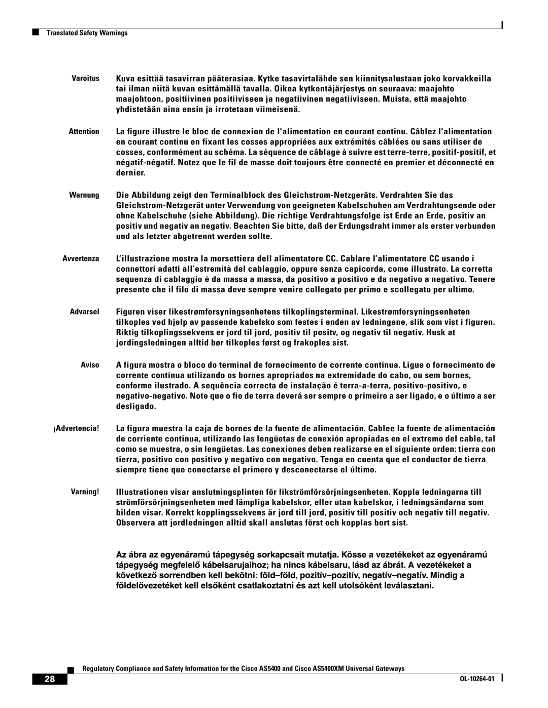 Cisco Systems Cisco AS5400XM important safety instructions Translated Safety Warnings 