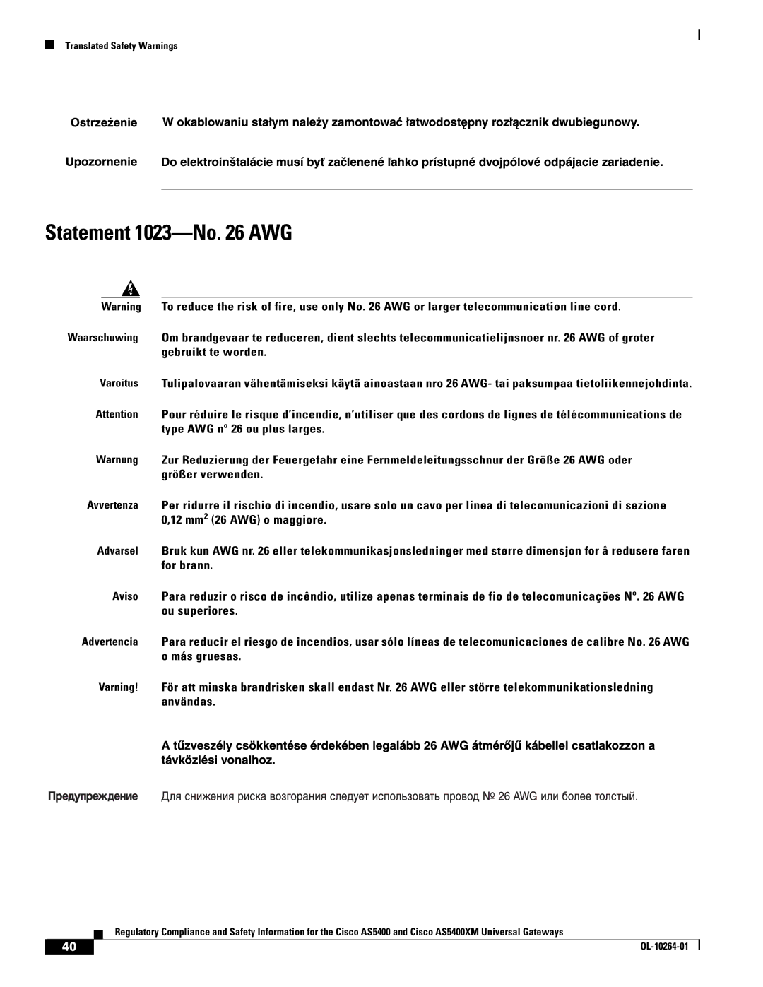 Cisco Systems Cisco AS5400XM important safety instructions Statement 1023-No AWG 