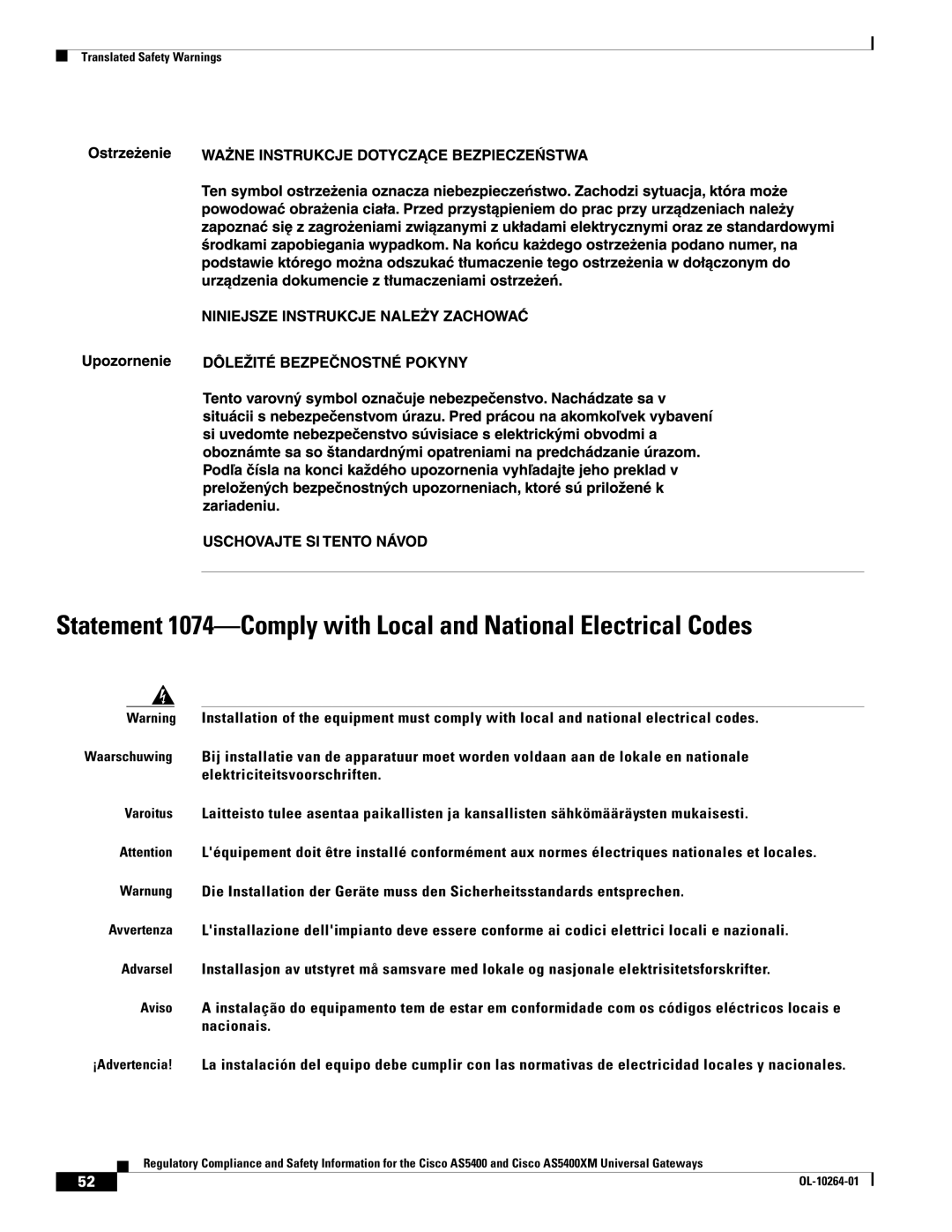 Cisco Systems Cisco AS5400XM important safety instructions Translated Safety Warnings 