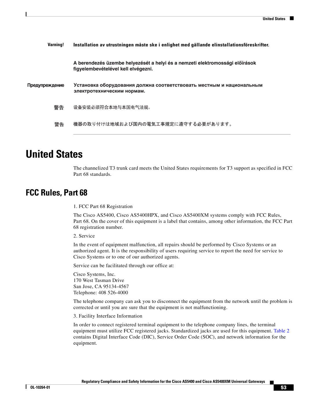 Cisco Systems Cisco AS5400XM important safety instructions United States, FCC Rules, Part 