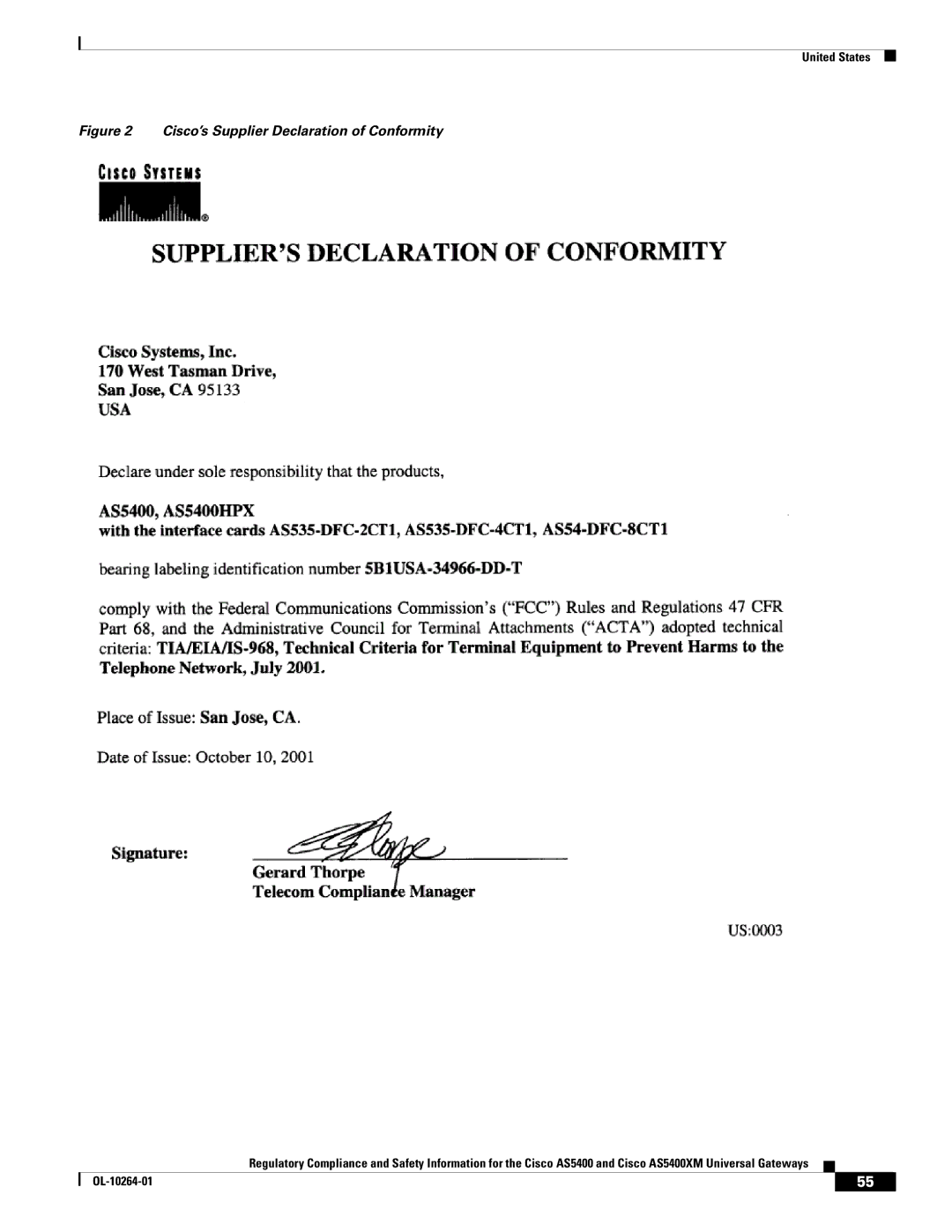 Cisco Systems Cisco AS5400XM important safety instructions Cisco’s Supplier Declaration of Conformity 