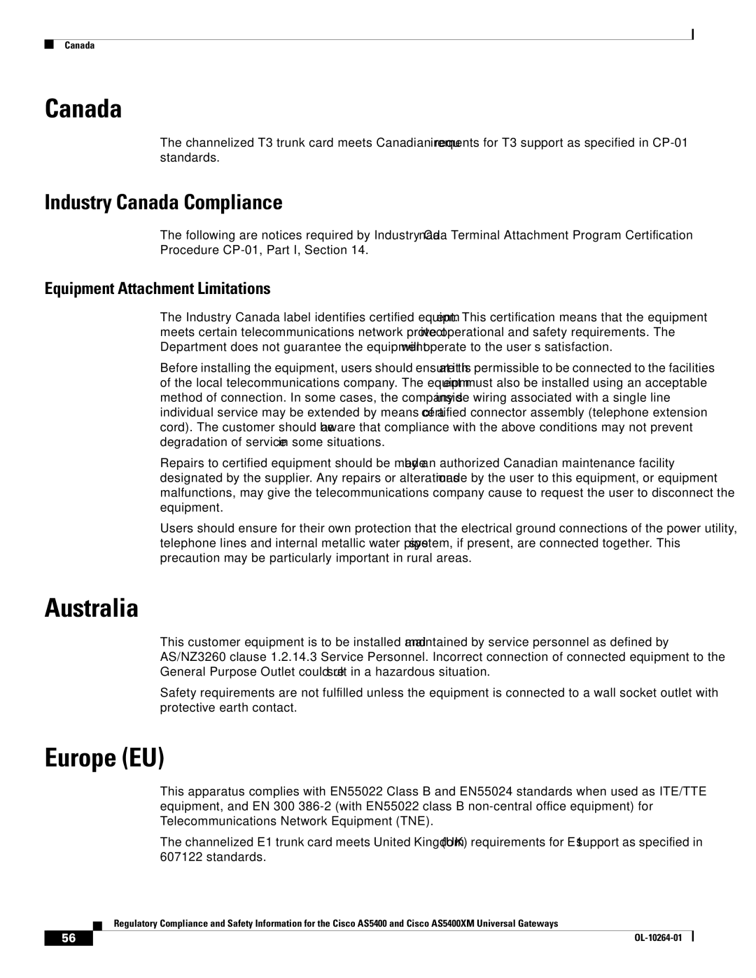 Cisco Systems Cisco AS5400XM important safety instructions Australia, Europe EU, Industry Canada Compliance 