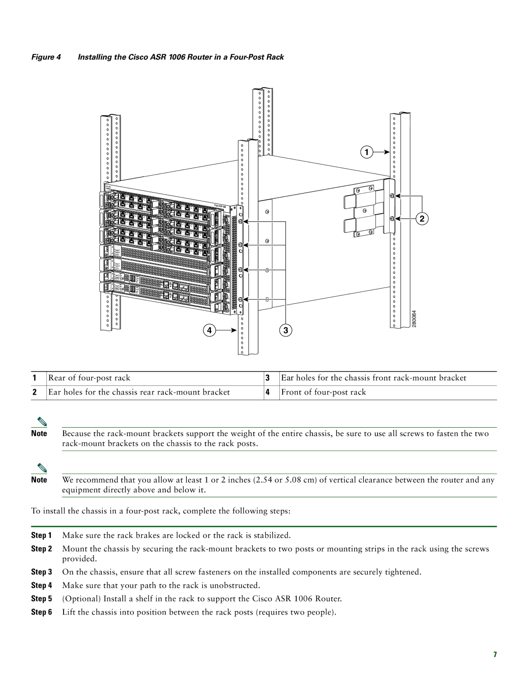 Cisco Systems quick start Installing the Cisco ASR 1006 Router in a Four-Post Rack 