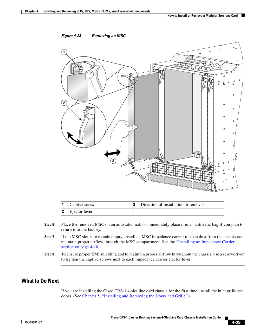 Cisco Systems Cisco CRS-1 manual Removing an MSC 