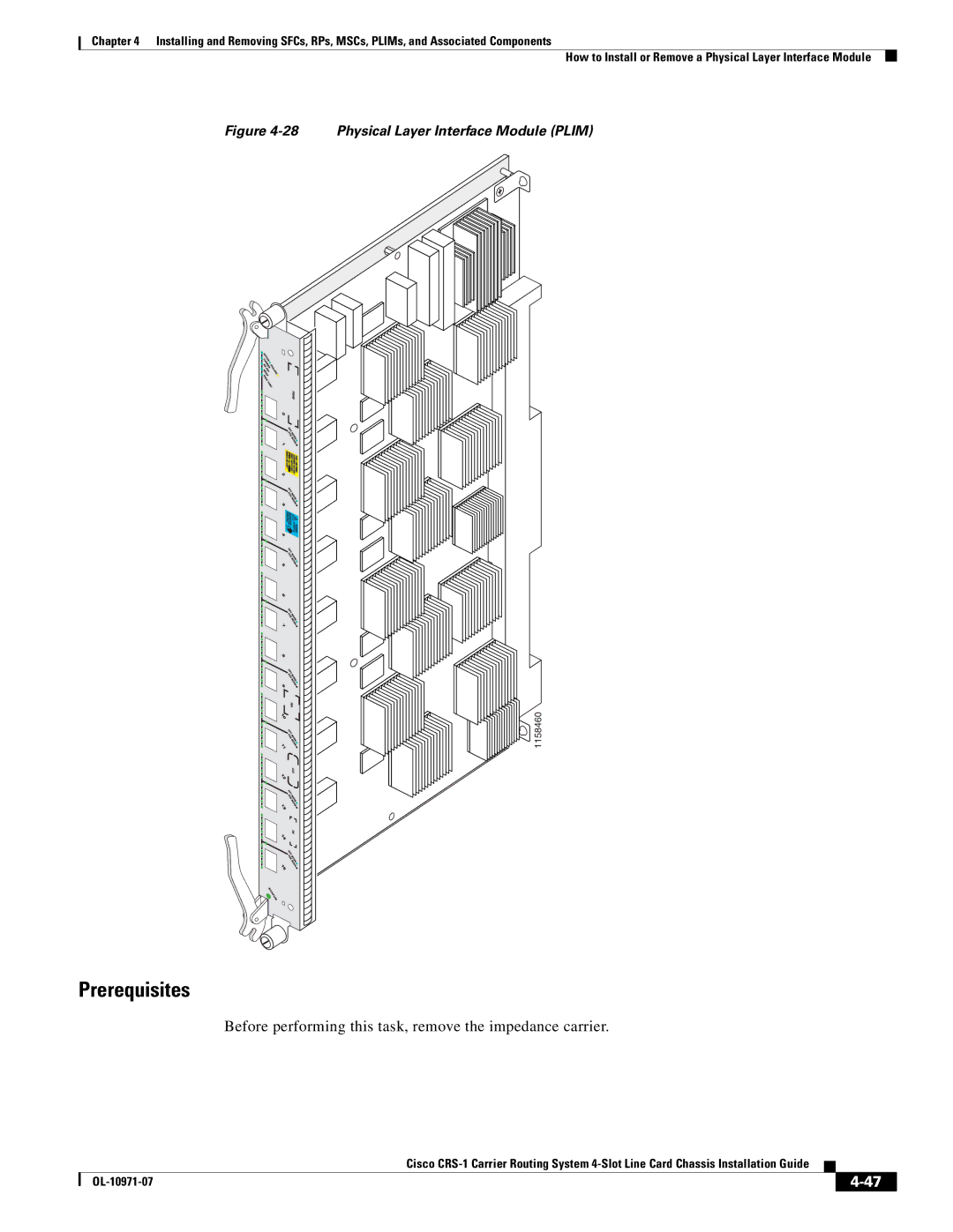 Cisco Systems Cisco CRS-1 manual Before performing this task, remove the impedance carrier 