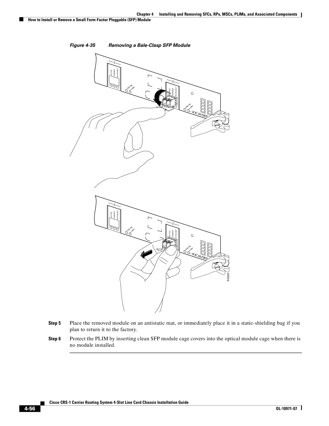 Cisco Systems Cisco CRS-1 manual Removing a Bale-Clasp SFP Module 