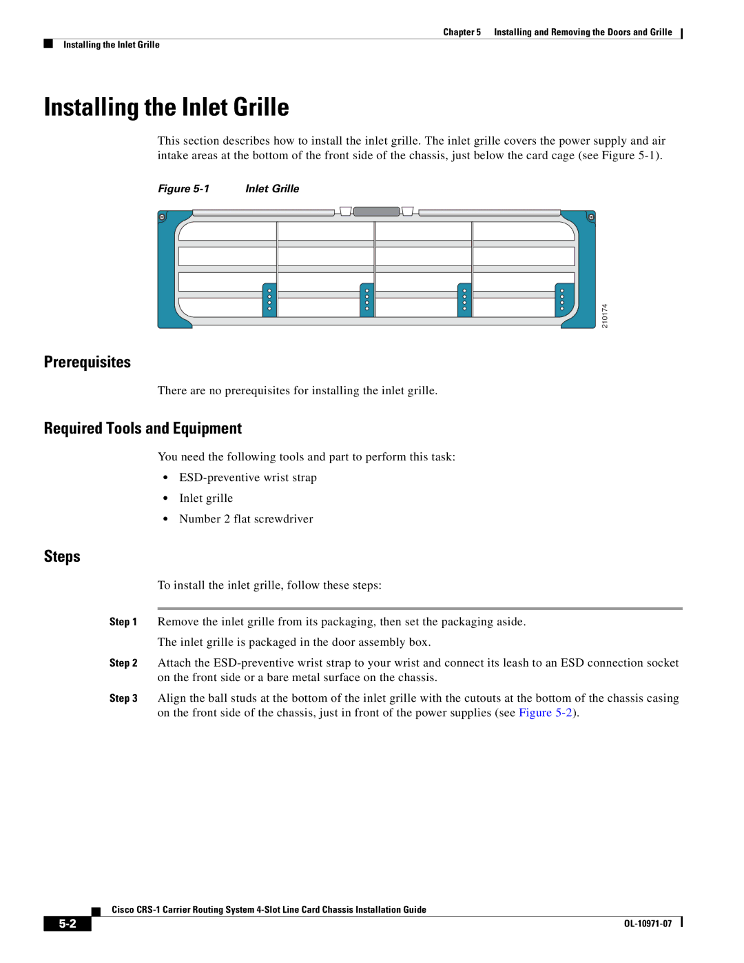 Cisco Systems Cisco CRS-1 manual Installing the Inlet Grille, Prerequisites 