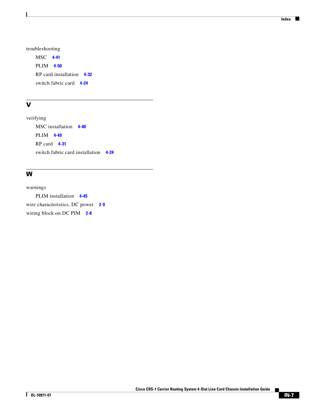 Cisco Systems Cisco CRS-1 manual IN-7 