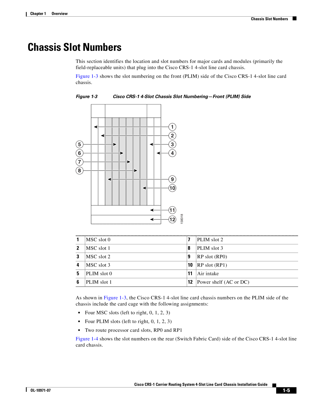 Cisco Systems manual Chassis Slot Numbers, Cisco CRS-1 4-Slot Chassis Slot Numbering-Front Plim Side 