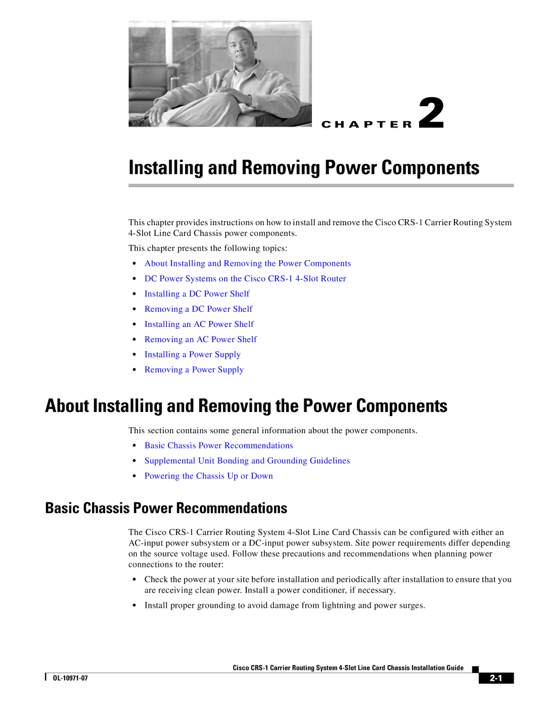 Cisco Systems Cisco CRS-1 manual About Installing and Removing the Power Components, Basic Chassis Power Recommendations 