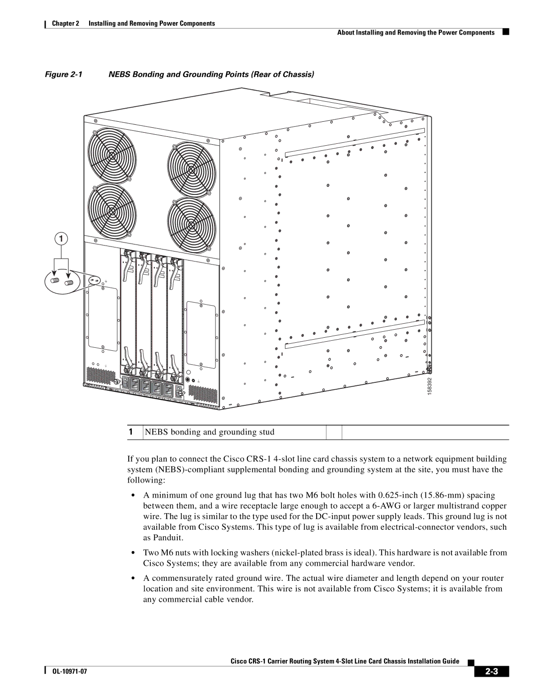 Cisco Systems Cisco CRS-1 manual Nebs Bonding and Grounding Points Rear of Chassis 