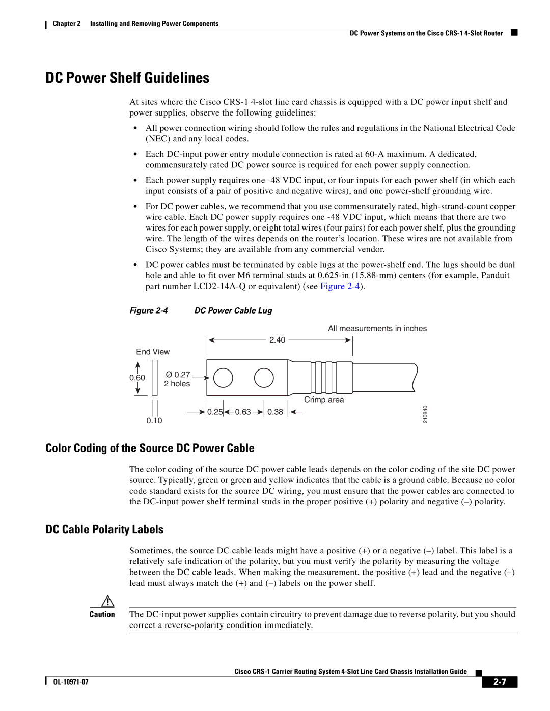 Cisco Systems Cisco CRS-1 DC Power Shelf Guidelines, Color Coding of the Source DC Power Cable, DC Cable Polarity Labels 