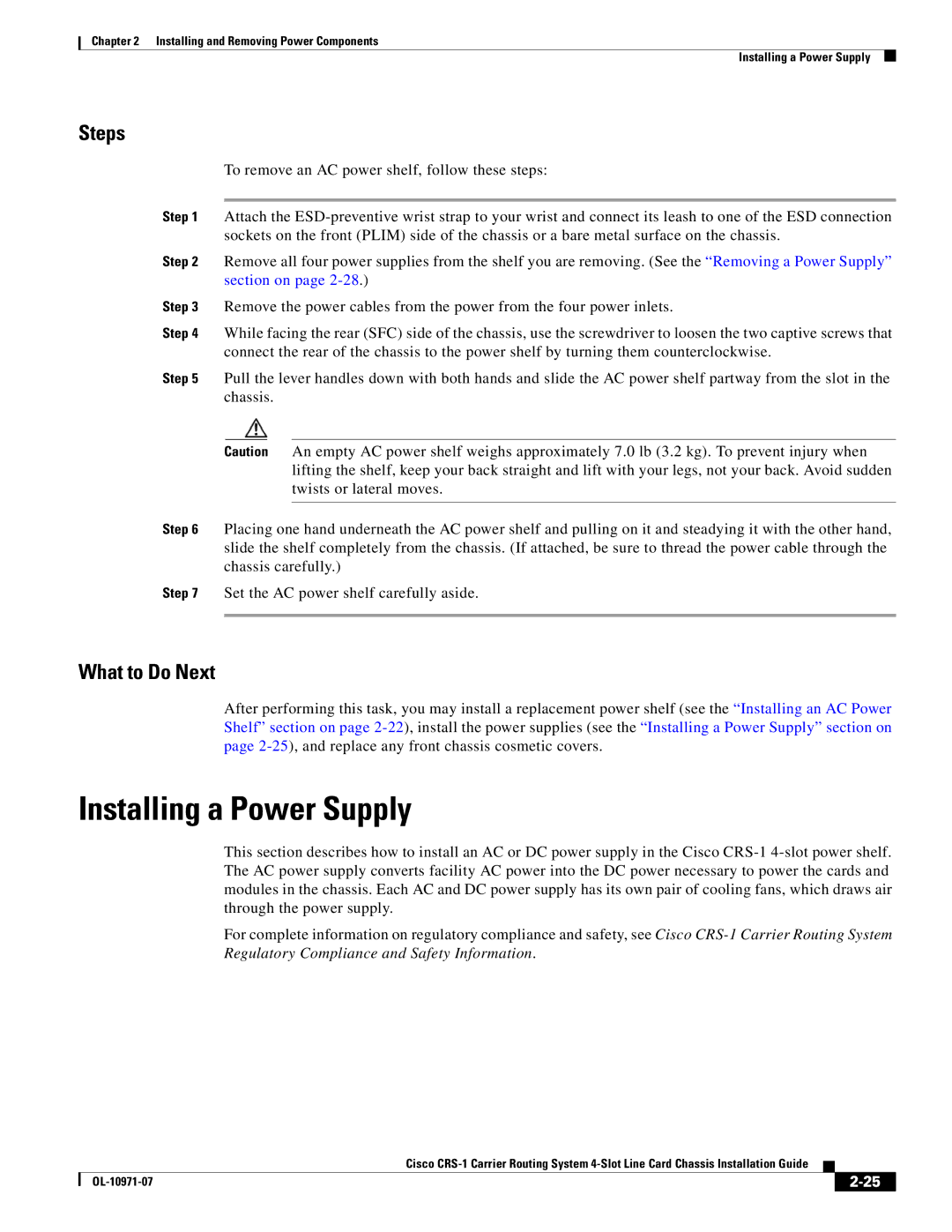 Cisco Systems Cisco CRS-1 manual Installing a Power Supply 