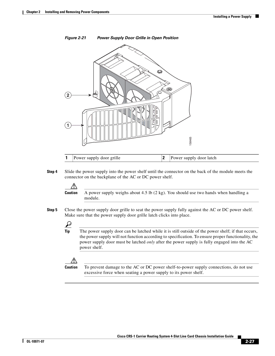 Cisco Systems Cisco CRS-1 manual Power Supply Door Grille in Open Position 