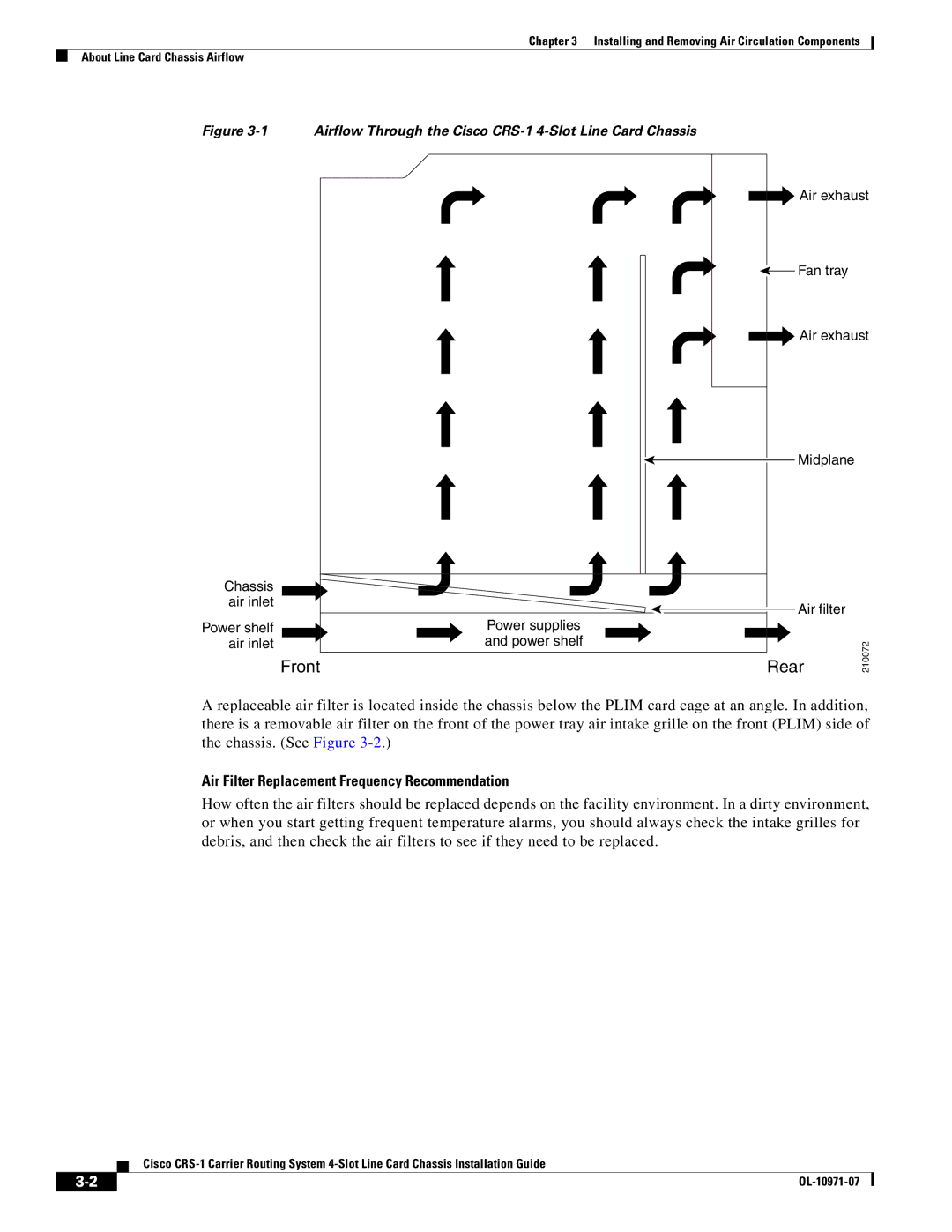 Cisco Systems Cisco CRS-1 manual Air Filter Replacement Frequency Recommendation 