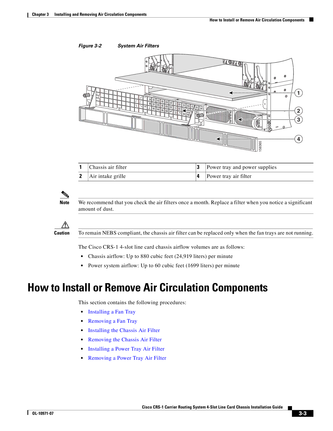 Cisco Systems Cisco CRS-1 manual How to Install or Remove Air Circulation Components, System Air Filters 