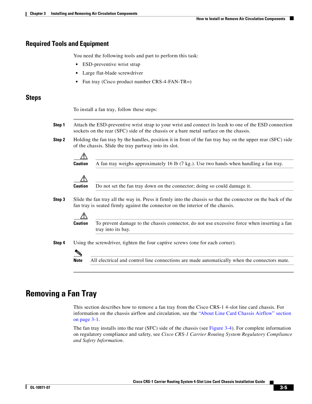 Cisco Systems Cisco CRS-1 manual Removing a Fan Tray, Required Tools and Equipment 