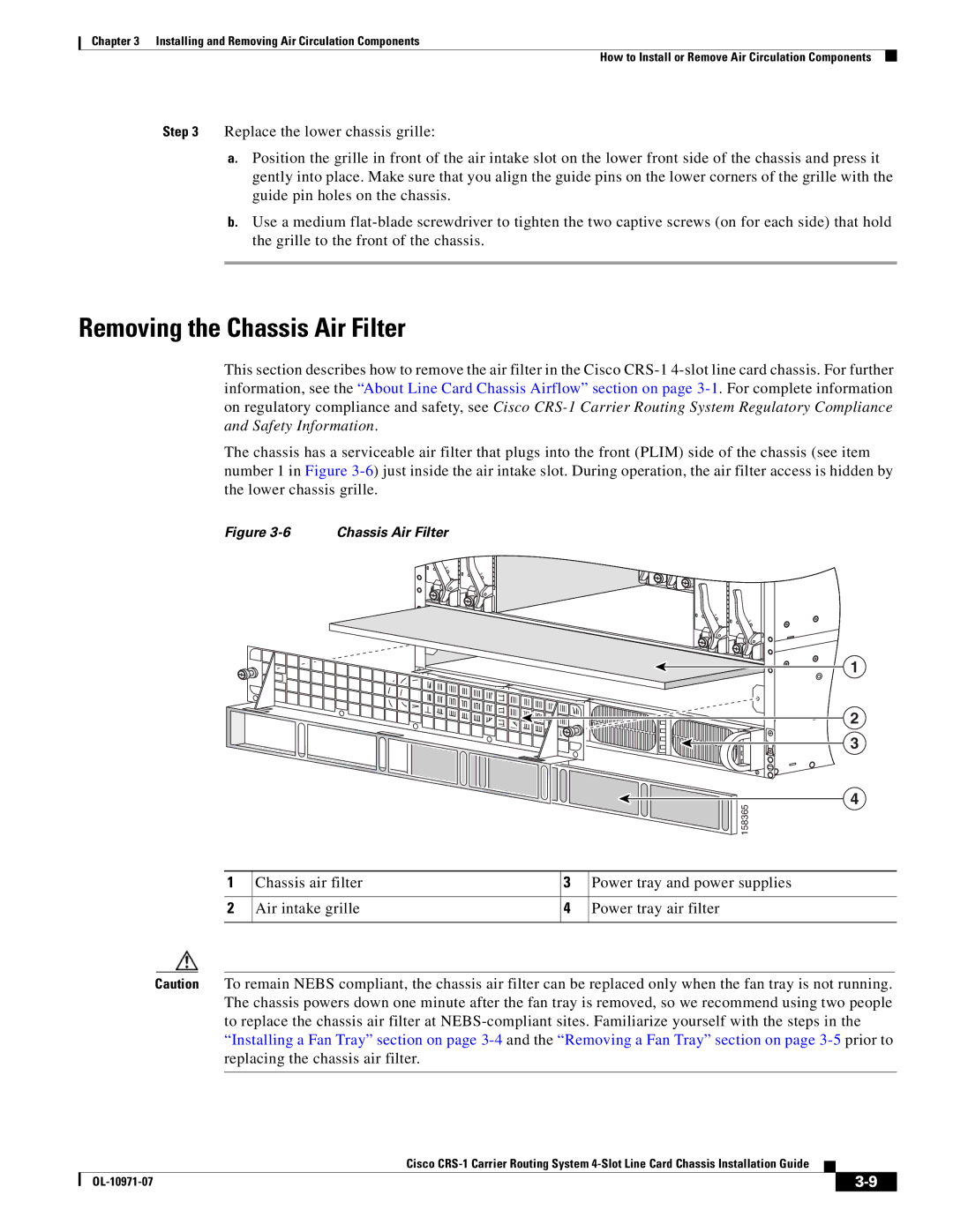 Cisco Systems Cisco CRS-1 manual Removing the Chassis Air Filter 