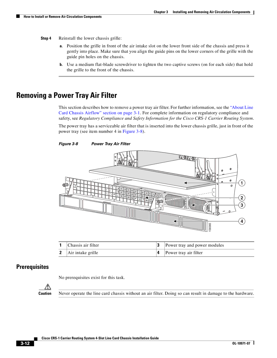 Cisco Systems Cisco CRS-1 manual Removing a Power Tray Air Filter 