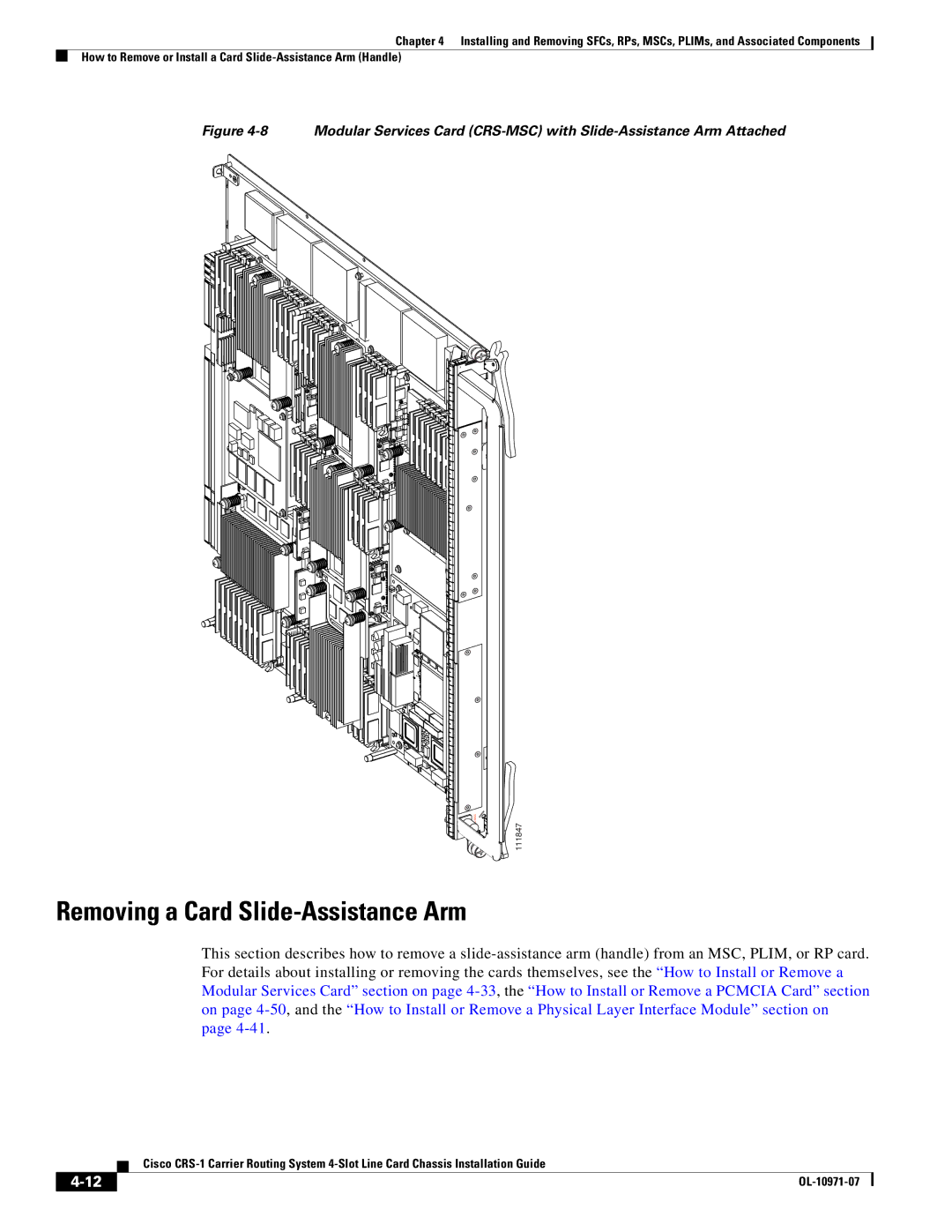 Cisco Systems Cisco CRS-1 manual Removing a Card Slide-Assistance Arm 