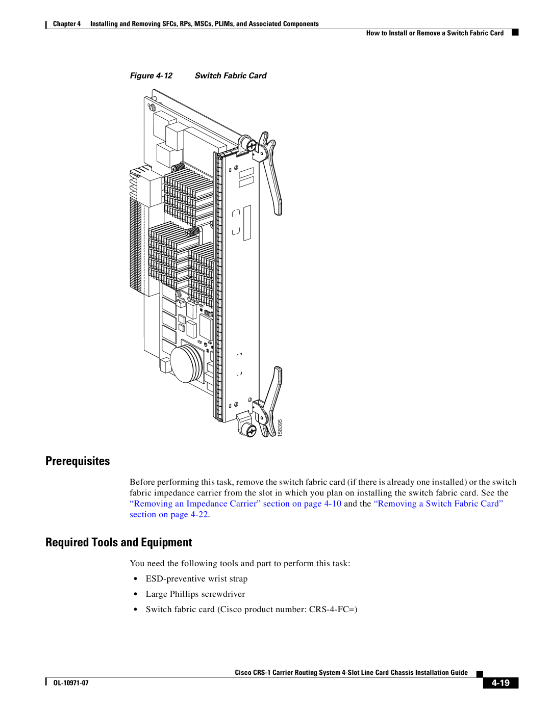 Cisco Systems Cisco CRS-1 manual Switch Fabric Card 