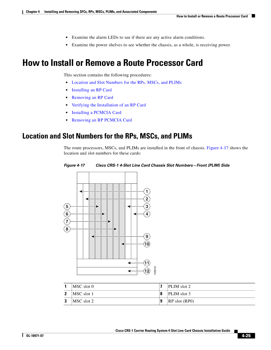 Cisco Systems Cisco CRS-1 manual How to Install or Remove a Route Processor Card 