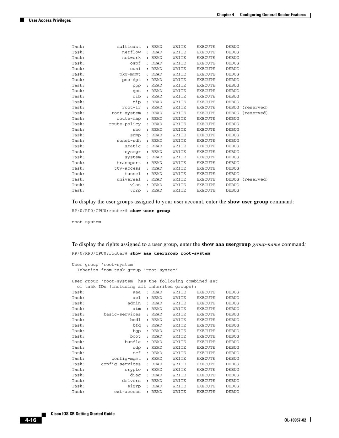 Cisco Systems Cisco IOS XR manual Aaa usergroup root-system, User group root-system Inherits from task group Root-system 