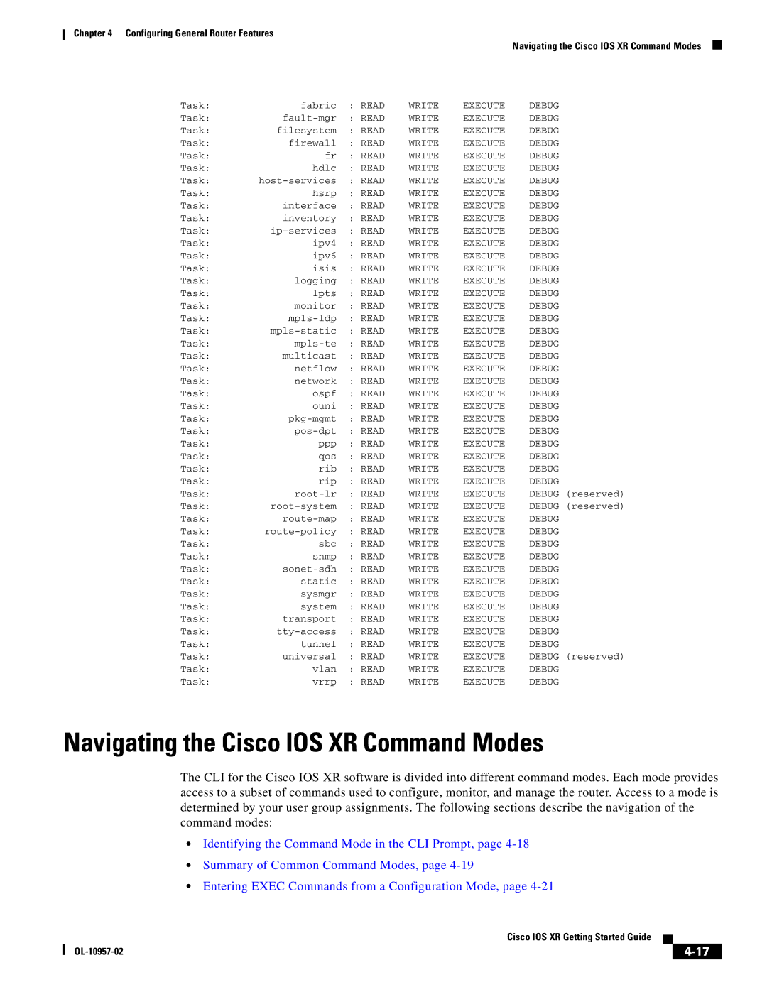 Cisco Systems manual Navigating the Cisco IOS XR Command Modes 