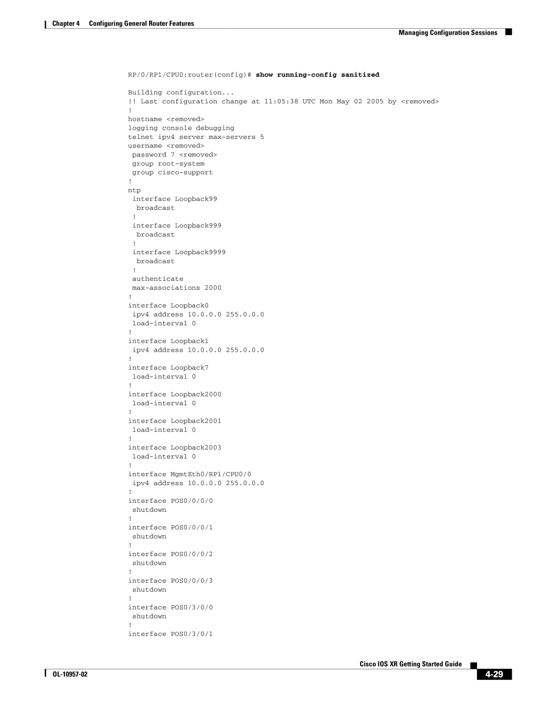 Cisco Systems Cisco IOS XR manual Telnet ipv4 server max-servers 5 username removed 