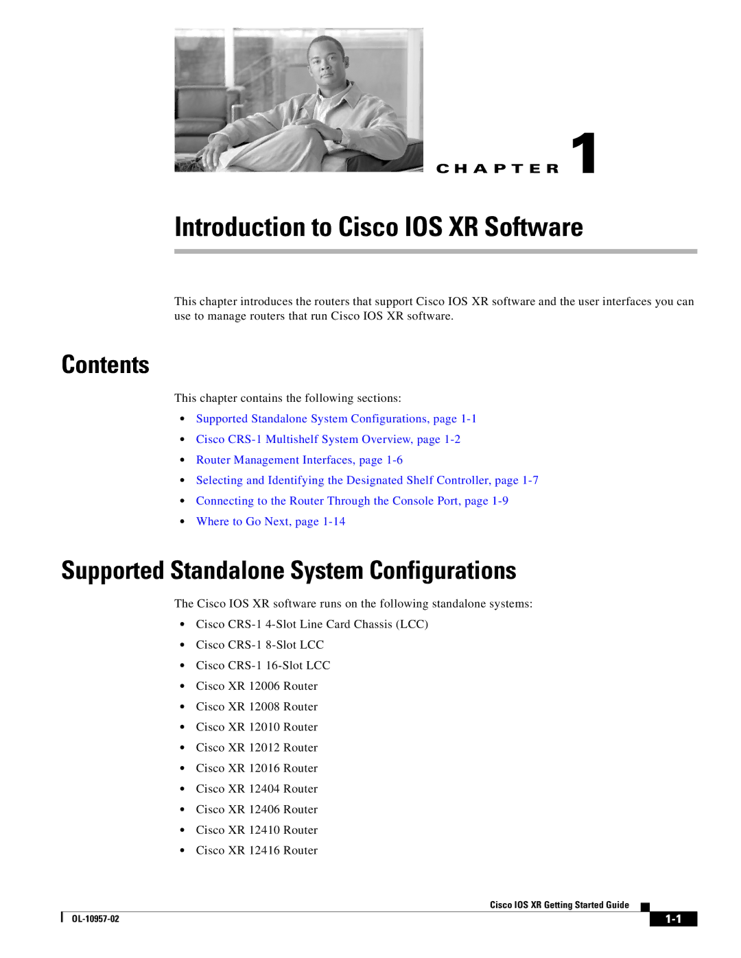 Cisco Systems Cisco IOS XR manual Contents, Supported Standalone System Configurations 