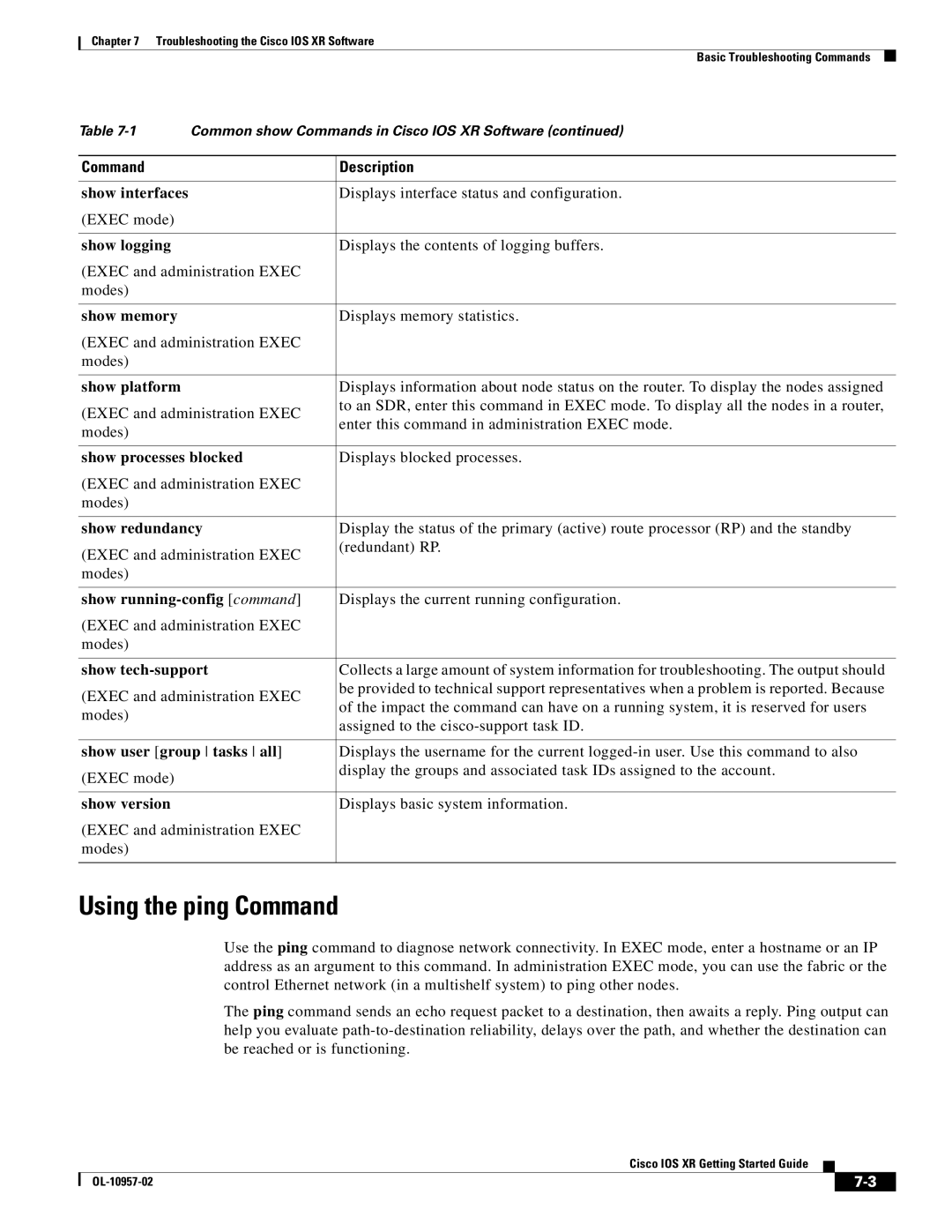 Cisco Systems Cisco IOS XR manual Using the ping Command 