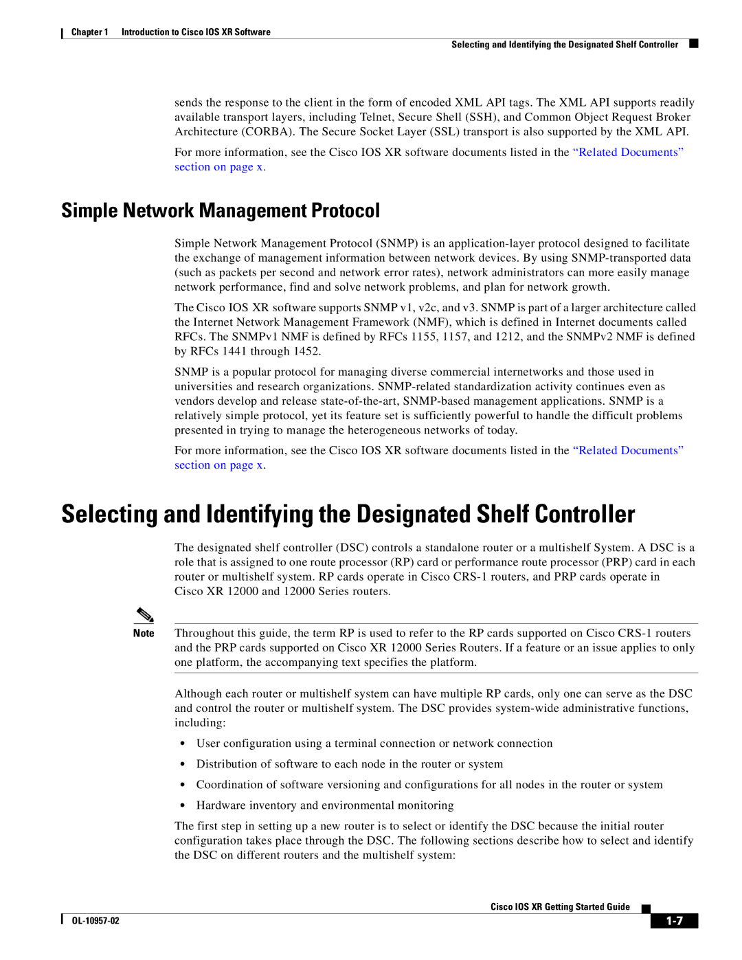 Cisco Systems Cisco IOS XR Selecting and Identifying the Designated Shelf Controller, Simple Network Management Protocol 