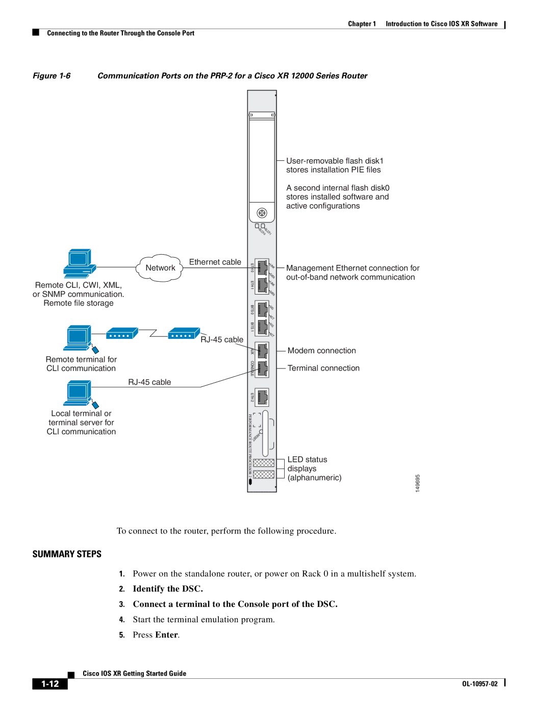 Cisco Systems Cisco IOS XR manual To connect to the router, perform the following procedure 