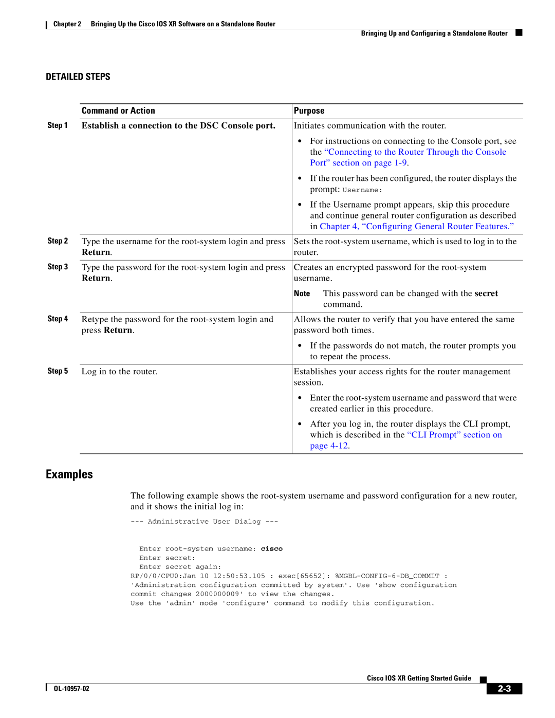 Cisco Systems Cisco IOS XR manual Examples, Return 