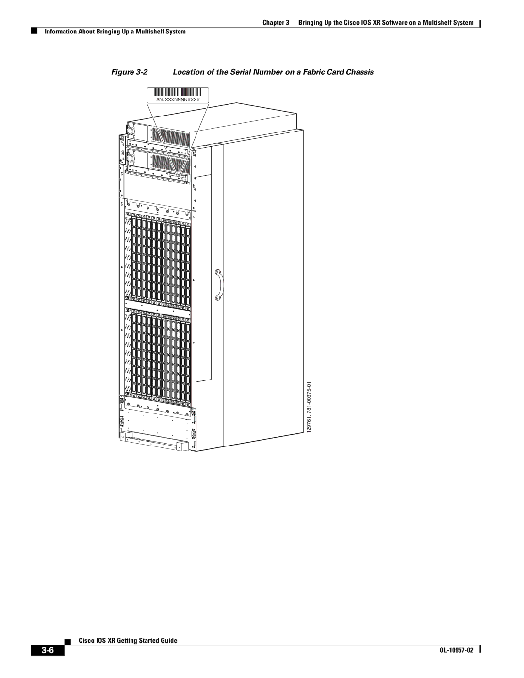 Cisco Systems Cisco IOS XR manual Location of the Serial Number on a Fabric Card Chassis 