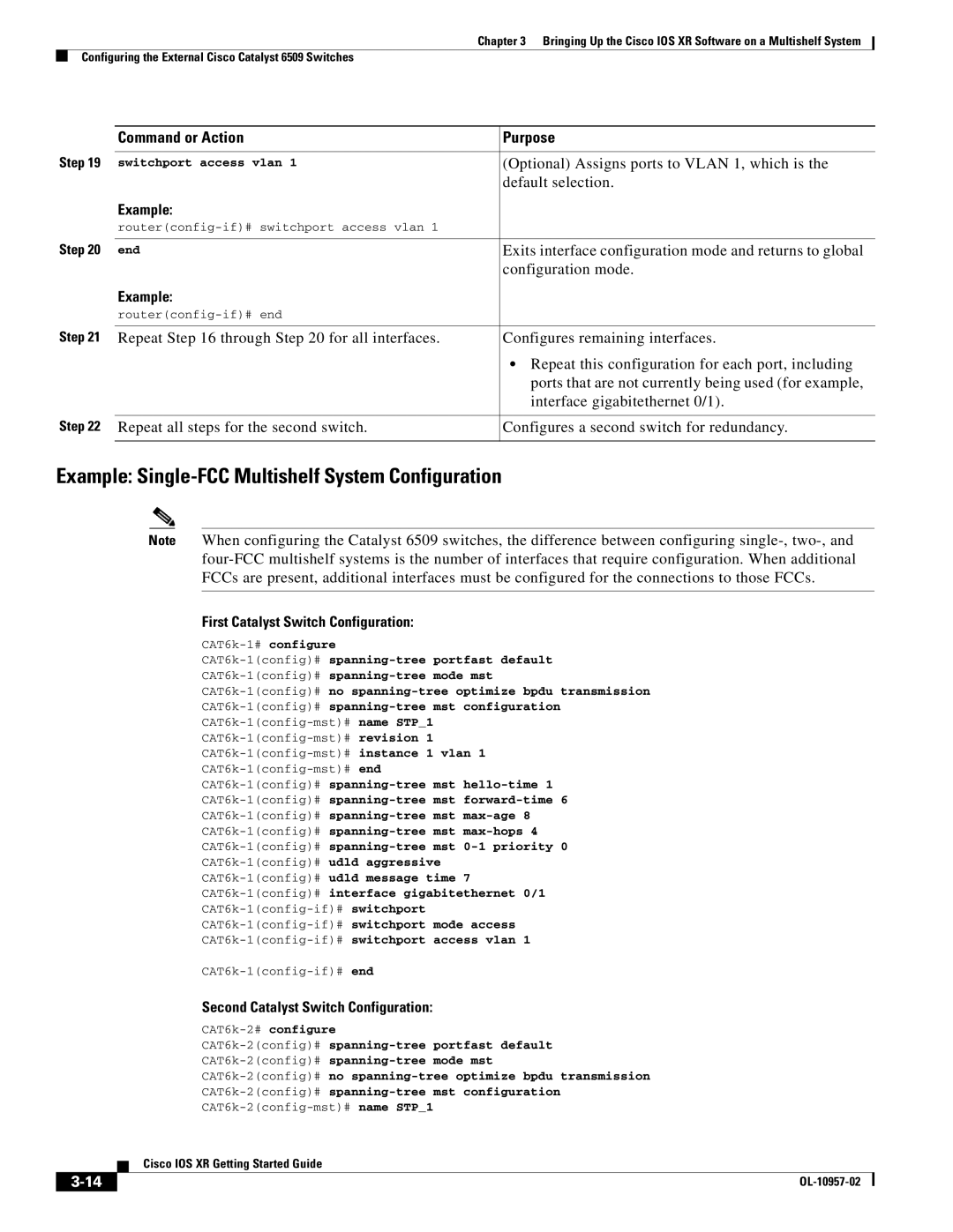 Cisco Systems Cisco IOS XR Example Single-FCC Multishelf System Configuration, Optional Assigns ports to Vlan 1, which is 