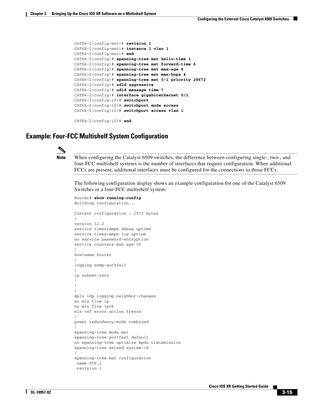 Cisco Systems Cisco IOS XR Example Four-FCC Multishelf System Configuration, Switches in a four-FCC multishelf system, Mst 