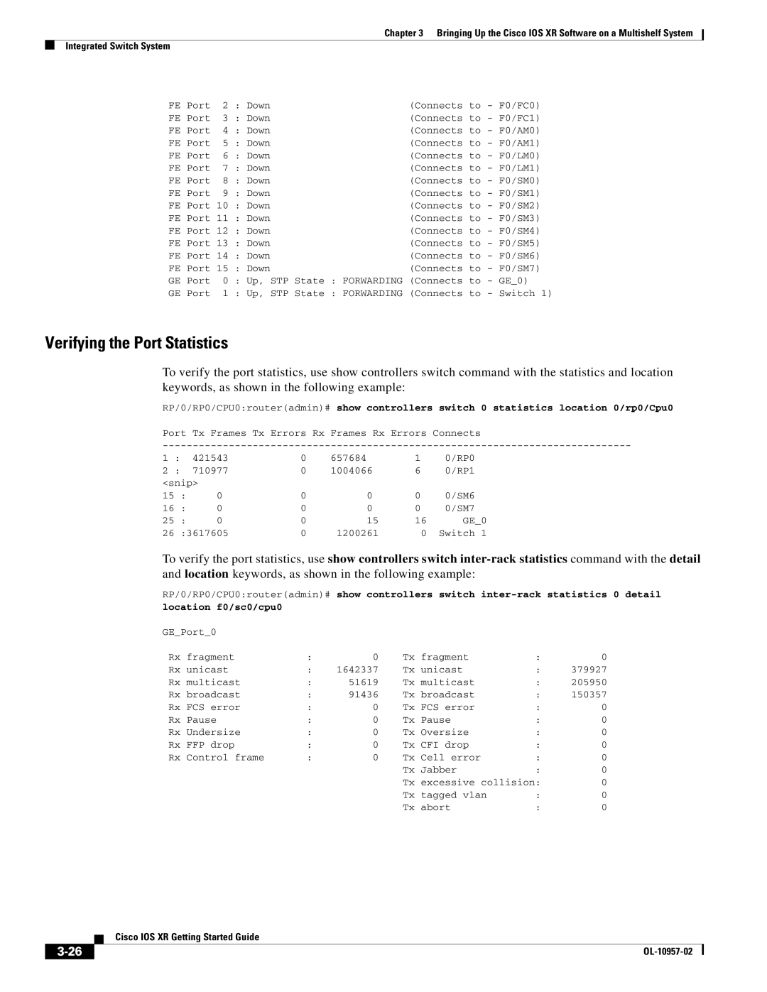 Cisco Systems Cisco IOS XR manual Verifying the Port Statistics 