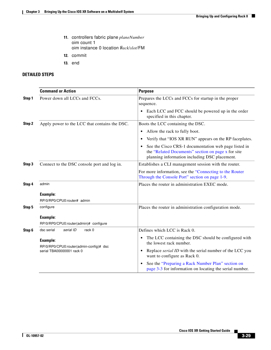 Cisco Systems Cisco IOS XR Planning information including DSC placement, Defines which LCC is Rack, Lowest rack number 