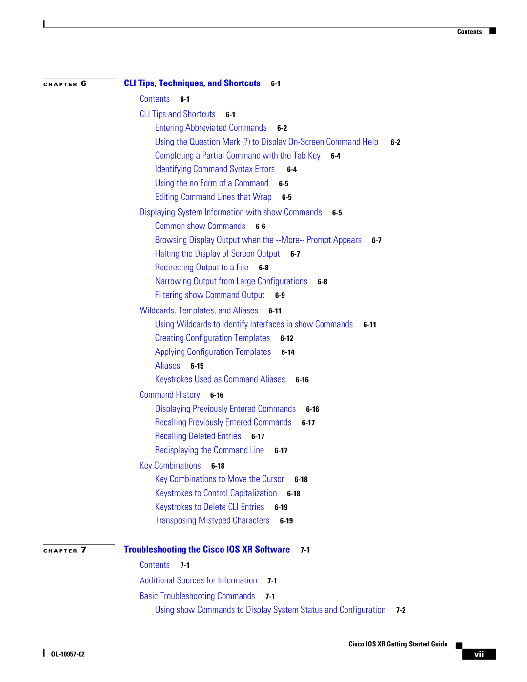 Cisco Systems Cisco IOS XR manual Contents CLI Tips and Shortcuts 