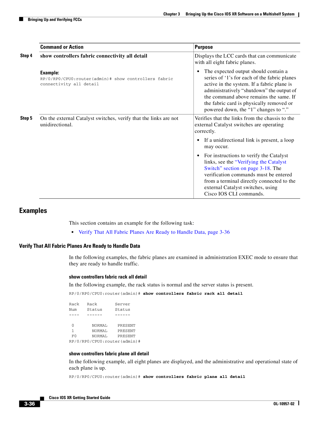 Cisco Systems Cisco IOS XR manual Show controllers fabric rack all detail, Show controllers fabric plane all detail 