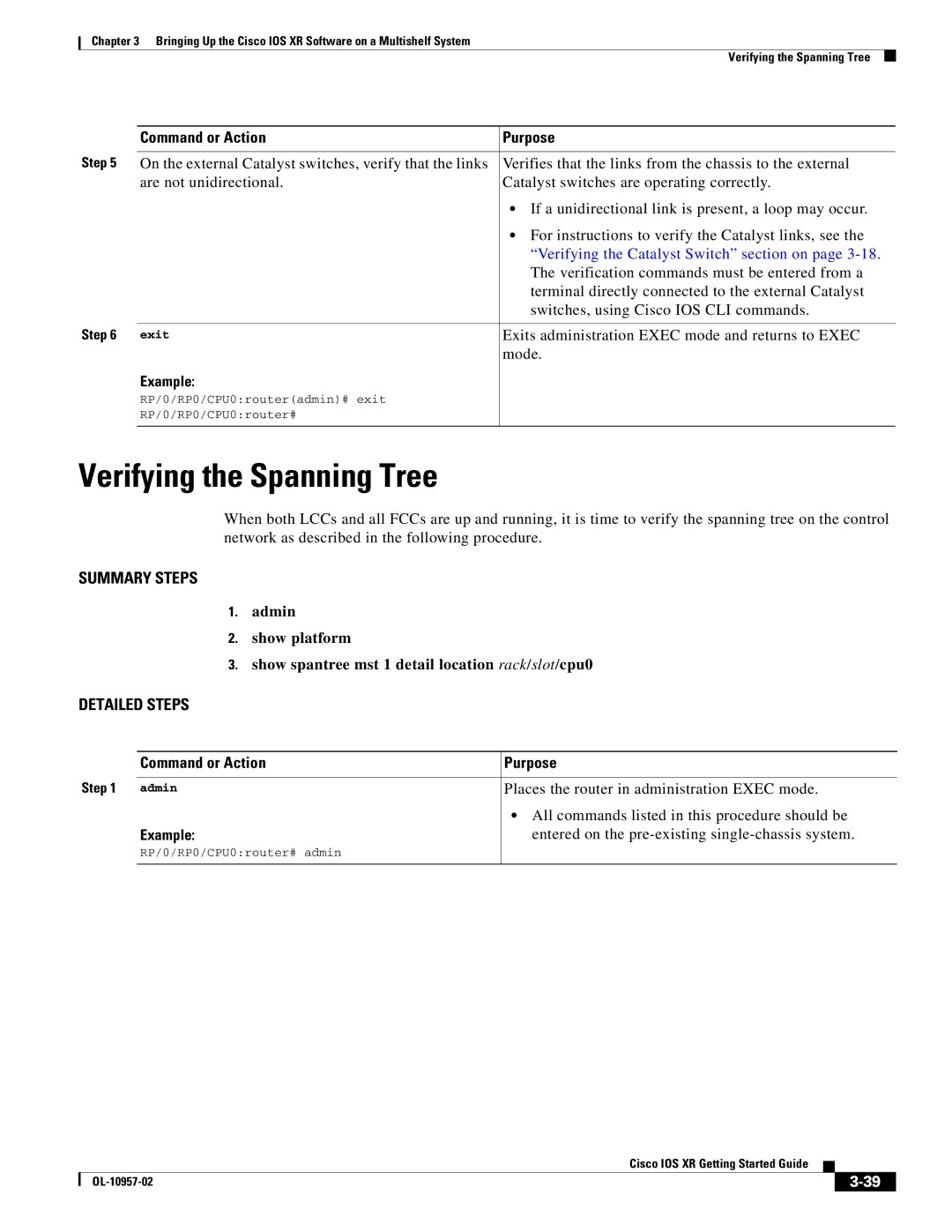 Cisco Systems Cisco IOS XR manual Verifying the Spanning Tree 