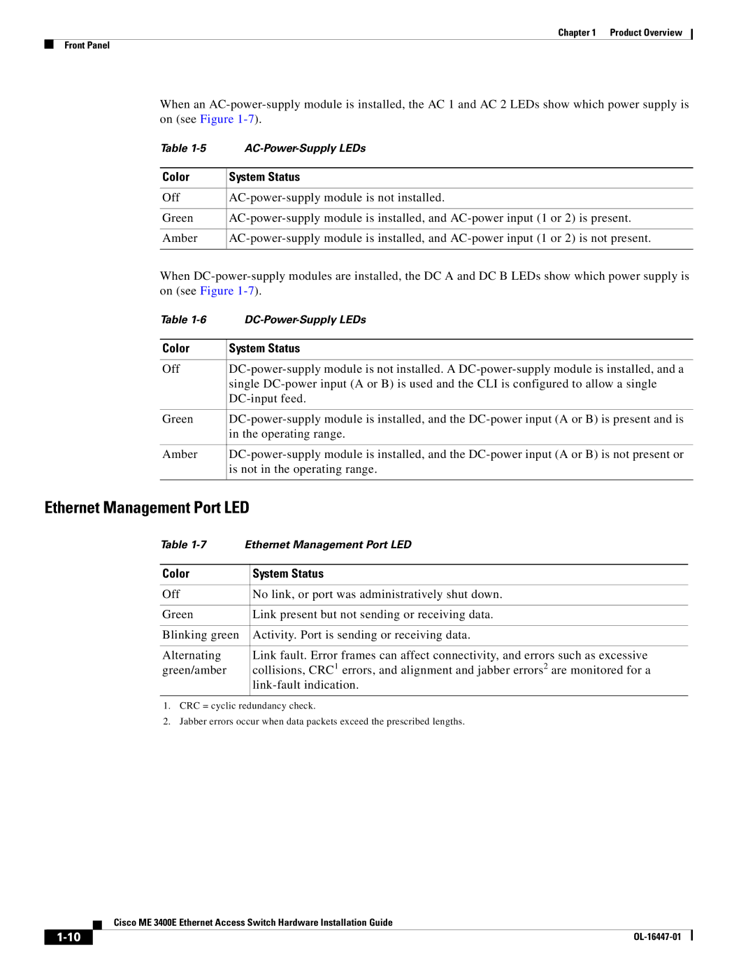 Cisco Systems Cisco ME 3400E manual Ethernet Management Port LED 