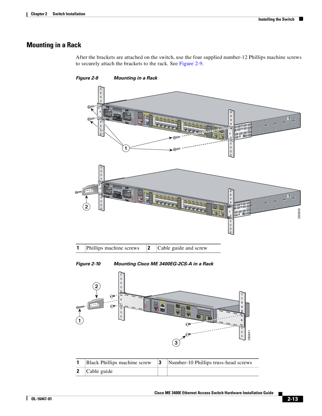 Cisco Systems Cisco ME 3400E manual Mounting in a Rack 