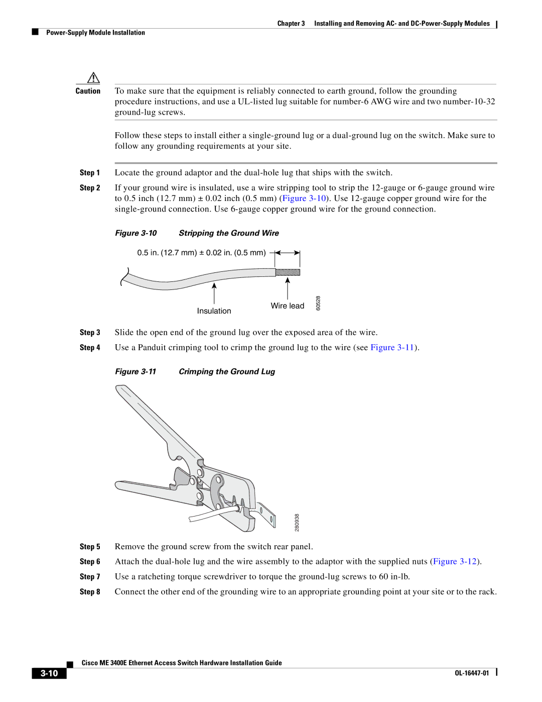 Cisco Systems Cisco ME 3400E manual Remove the ground screw from the switch rear panel 