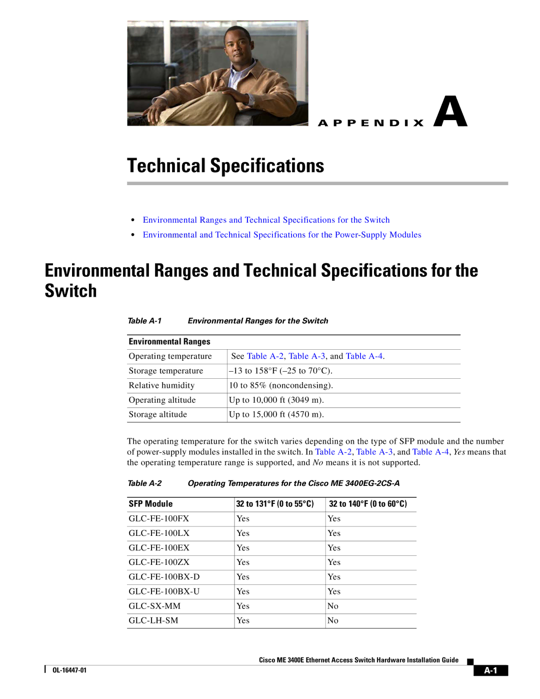 Cisco Systems Cisco ME 3400E manual Environmental Ranges, SFP Module 32 to 131F 0 to 55C 32 to 140F 0 to 60C 