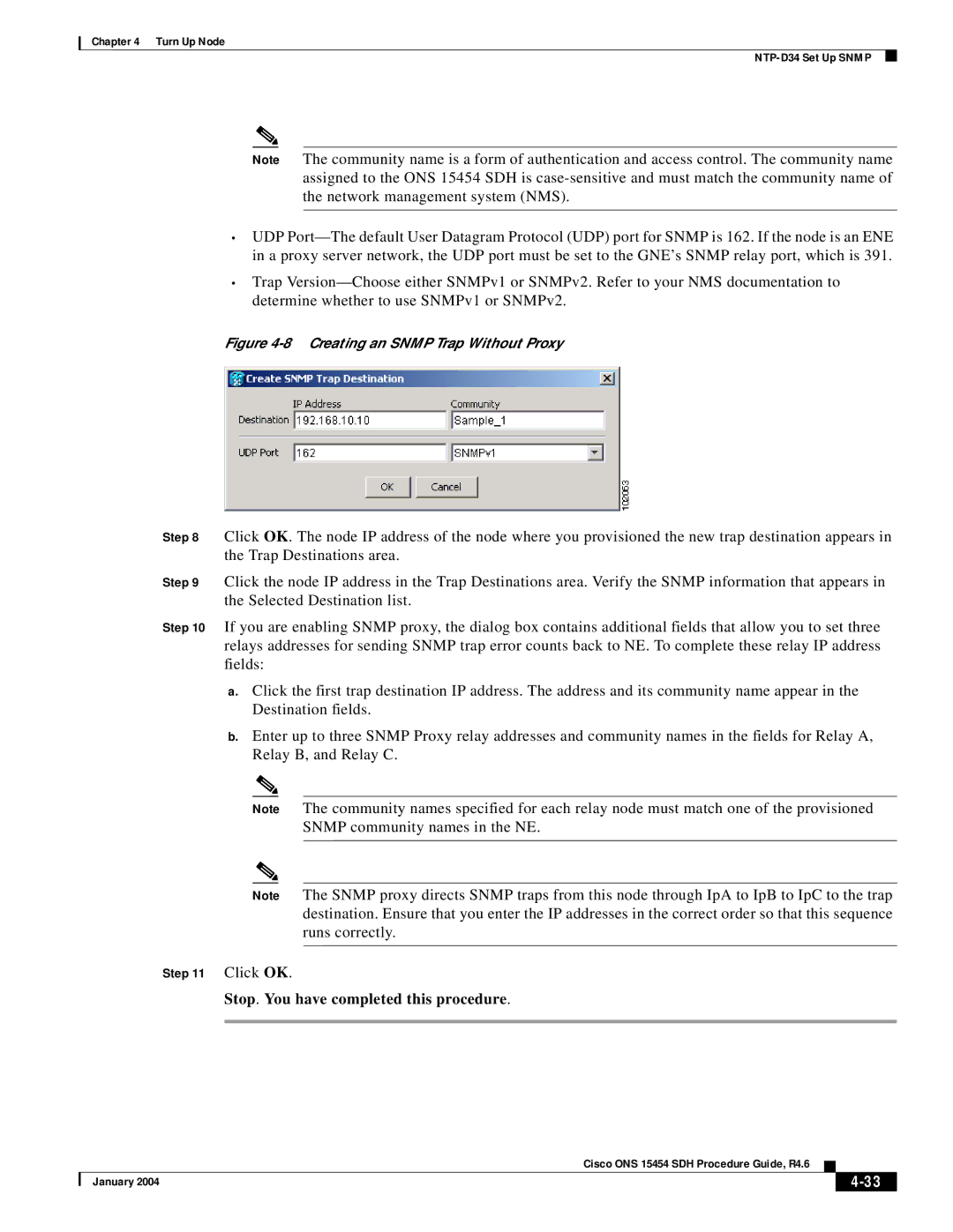 Cisco Systems Cisco ONS 15454 SDH manual Creating an Snmp Trap Without Proxy 