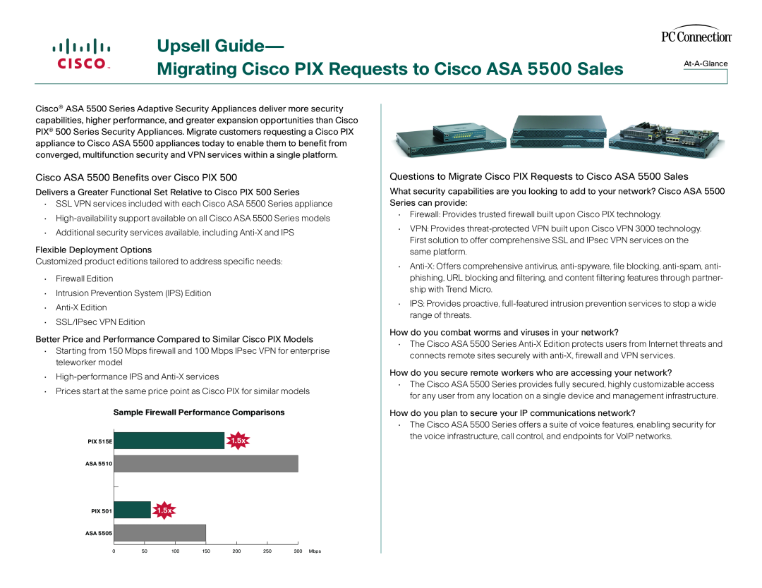 Cisco Systems Cisco PIX 500 manual Upsell Guide Migrating Cisco PIX Requests to Cisco ASA 5500 Sales 